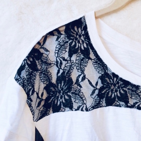 Express White Tee with Black Lace & Illusion Mesh - Picture 5 of 11